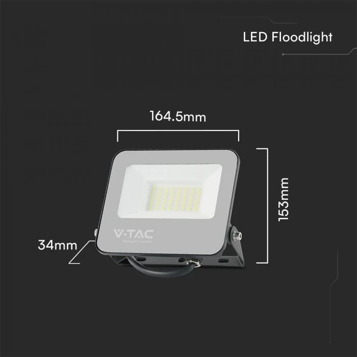 V-tac 30W LED prožektorius, juodu korpusu, 6500K/RGB, dimeriuojamas, su nuotolinio valdymo pulteliu