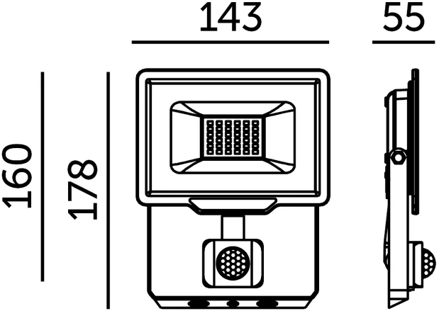 30W LED prožektorius su judesio davikliu MHC, juodas, 6500K, IP65
