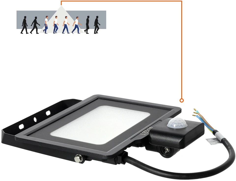 30W LED prožektorius su judesio davikliu MHC, juodas, 6500K, IP65