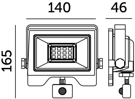 30W LED prožektorius su judesio davikliu MHC, juodas, 6500K, IP44