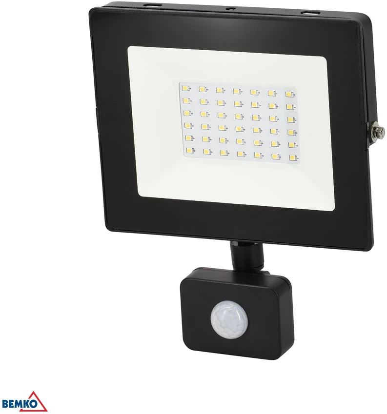 Bemko 30W LED prožektorius su judesio davikliu KASTEL, juodas, 6000K, IP65