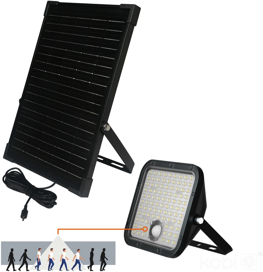 30W LED prožektorius su saulės baterija MHCS, juodas, 3000/4000K, su judesio davikliu, IP65