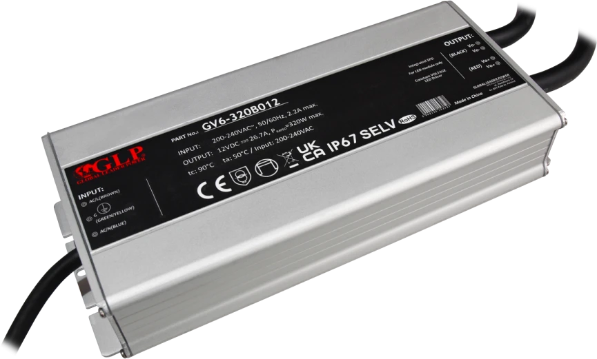320W LED maitinimo šaltinis GV6, 24V, CV, FPC, IP67
