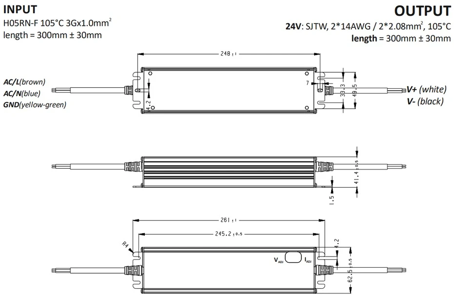 320W LED maitinimo šaltinis MCHQ-GA, 24V, PFC, IP65
