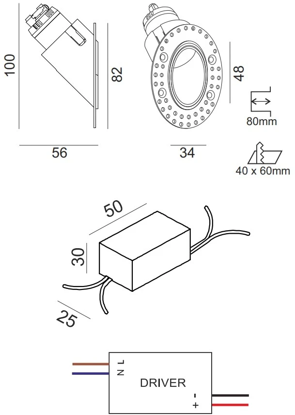 3,3W LED užglaistomas sieninis šviestuvas IN WALL O, baltas, 3000K