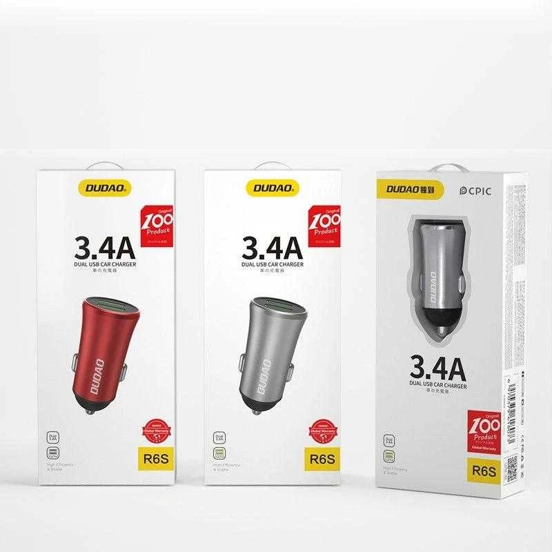 Dudao 3.4A smart car charger 2x USB sidabro spalvos (R6S sidabro spalvos)