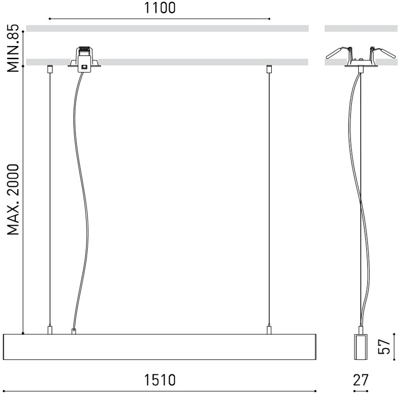 Pakabinamas šviestuvas 35W LED pakabinamas linijinis šviestuvas LINE SUSP D&I, juodas, 3000K, šviečia į viršų ir į apačią