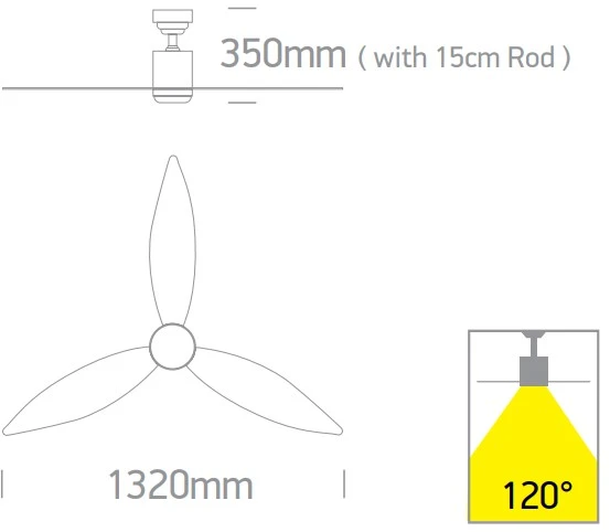 Lubinis šviestuvas 35W ventiliatorius su dimeriuojamu 22W LED šviestuvu, juodas, 3000/4000/5500K, 6302/B/V