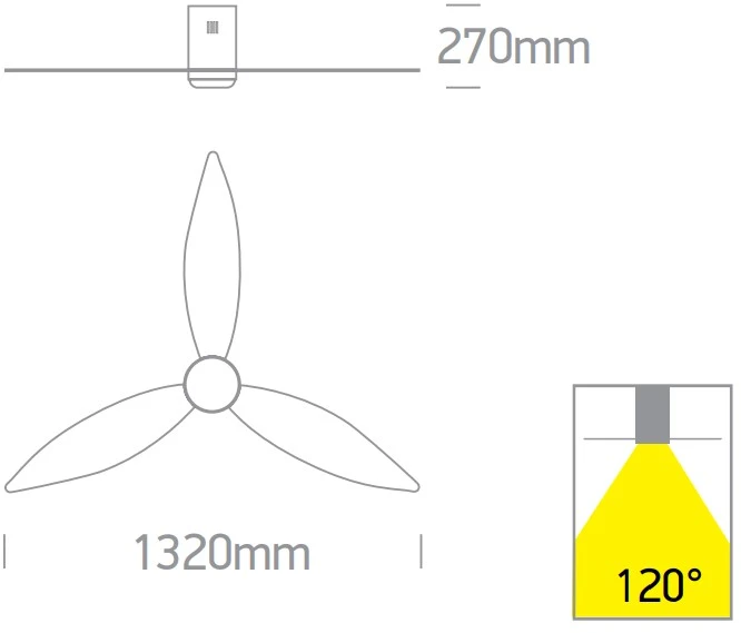 Lubinis šviestuvas 35W ventiliatorius su dimeriuojamu 22W LED šviestuvu, baltas, 3000/4000/5500K, 6302C/W/V