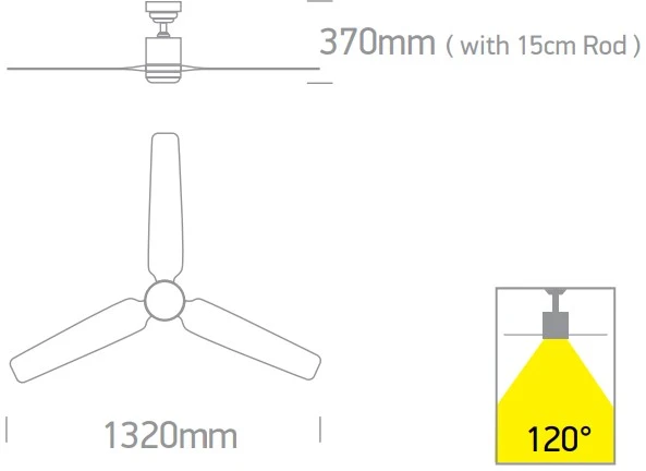 Lubinis šviestuvas 35W ventiliatorius su dimeriuojamu 22W LED šviestuvu, juodas/šviesaus medžio sp., 3000/4000/5500K, 6308L/B/V