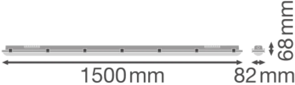36/31/25/20W LED linijinis šviestuvas su judesio davikliu DP SN 1500, pilkas, 6500K, IP66
