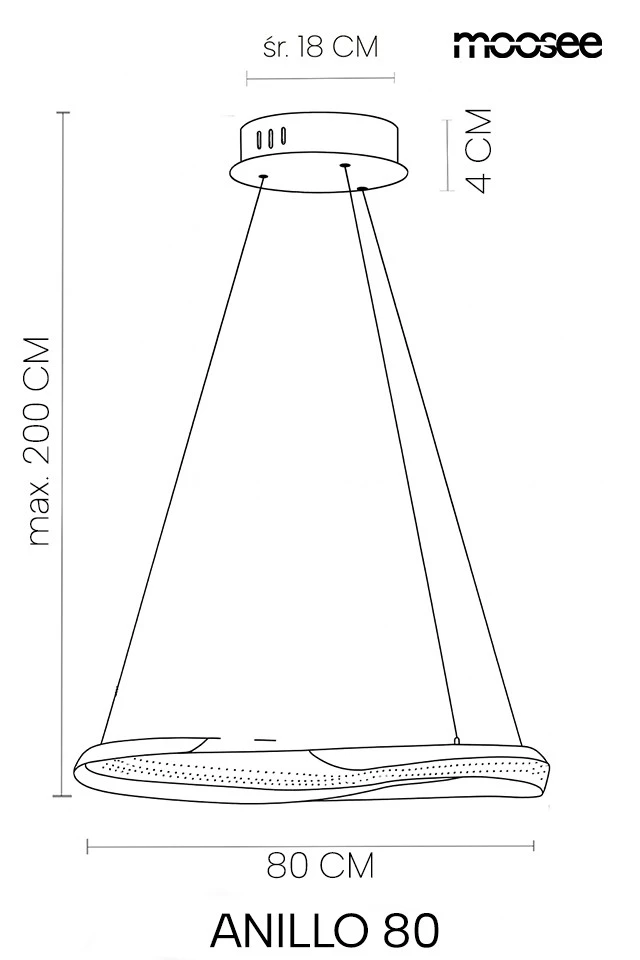 36W LED pakabinamas šviestuvas ANILLO, tamsaus chromo sp., 3000K, 80cm