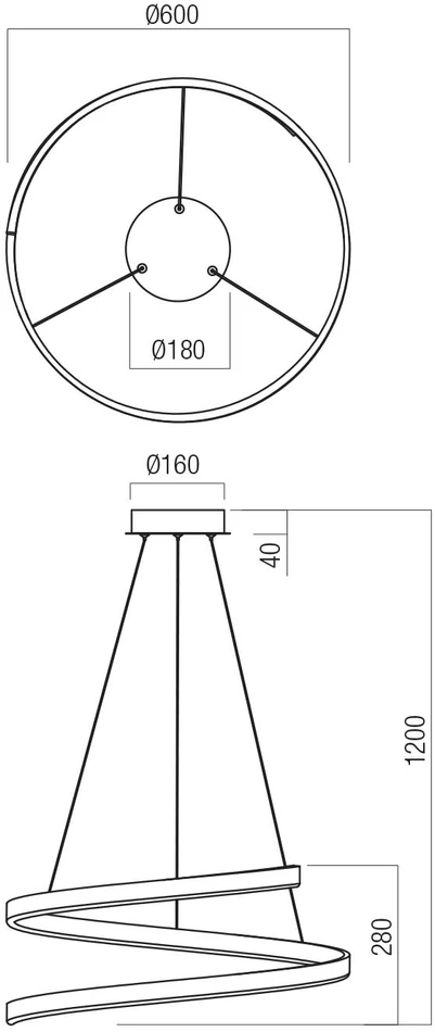38W LED pakabinamas šviestuvas SCROLL, matinės bronzos sp., 3000/4000/6000K, dimeriuojamas, 01-4014