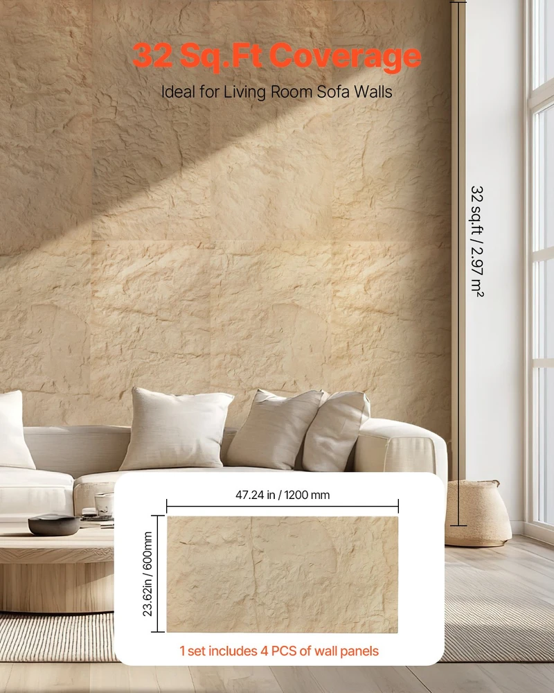 VEVOR 3D sienų plokštės 4 vnt 120x60 cm akmens imitacijos geltonos