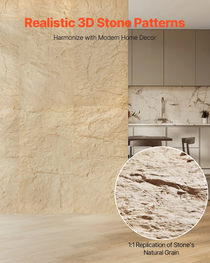 VEVOR 3D sienų plokštės 4 vnt 120x60 cm akmens imitacijos geltonos