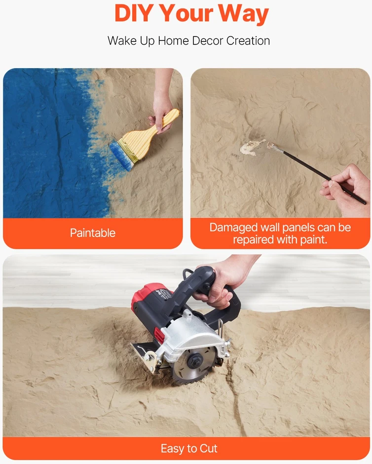 VEVOR 3D sienų plokštės 4 vnt 120x60 cm akmens imitacijos geltonos