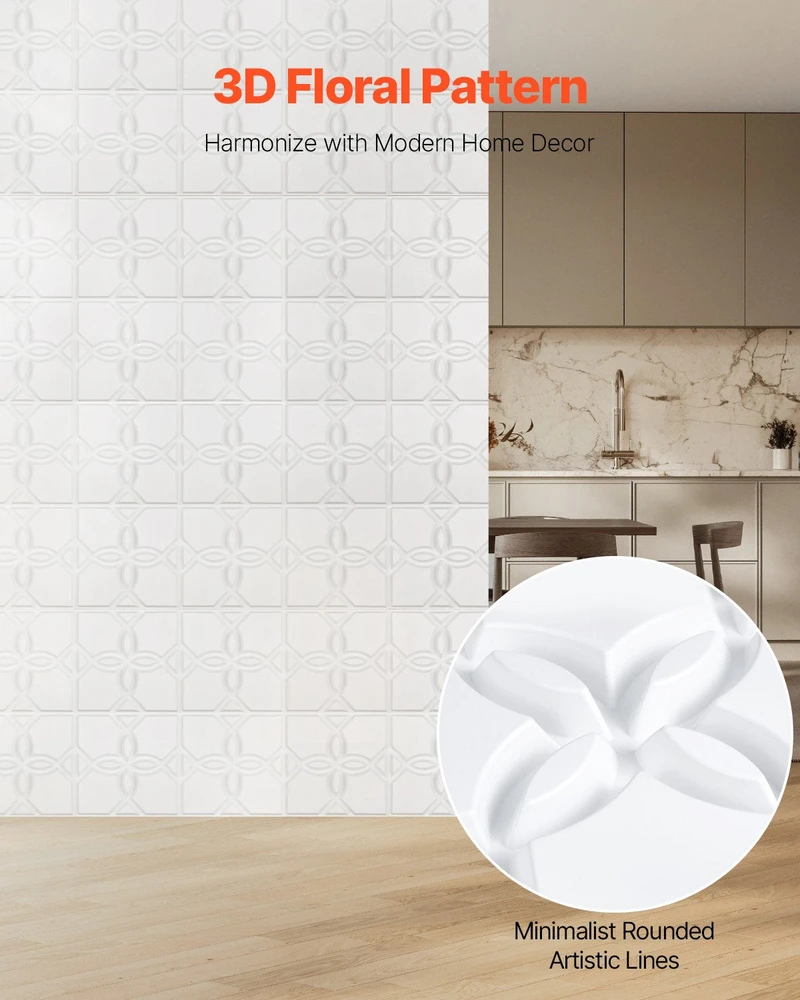 VEVOR 3D sienų plokštės 33 vnt. 32 m² gėlių baltos