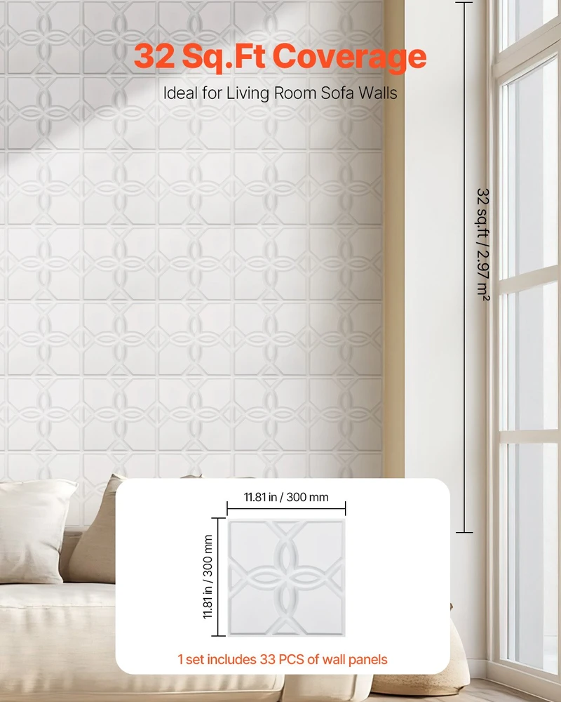 VEVOR 3D sienų plokštės 33 vnt. 32 m² gėlių baltos