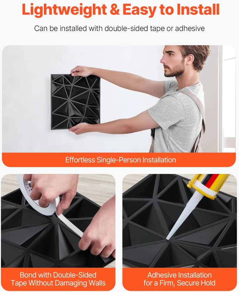 VEVOR 3D sienų plokštės, juodos, 33 vnt.