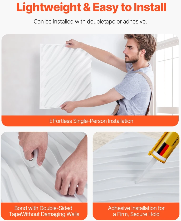 VEVOR 3D sienų plokštės 12 vnt. baltos PVC