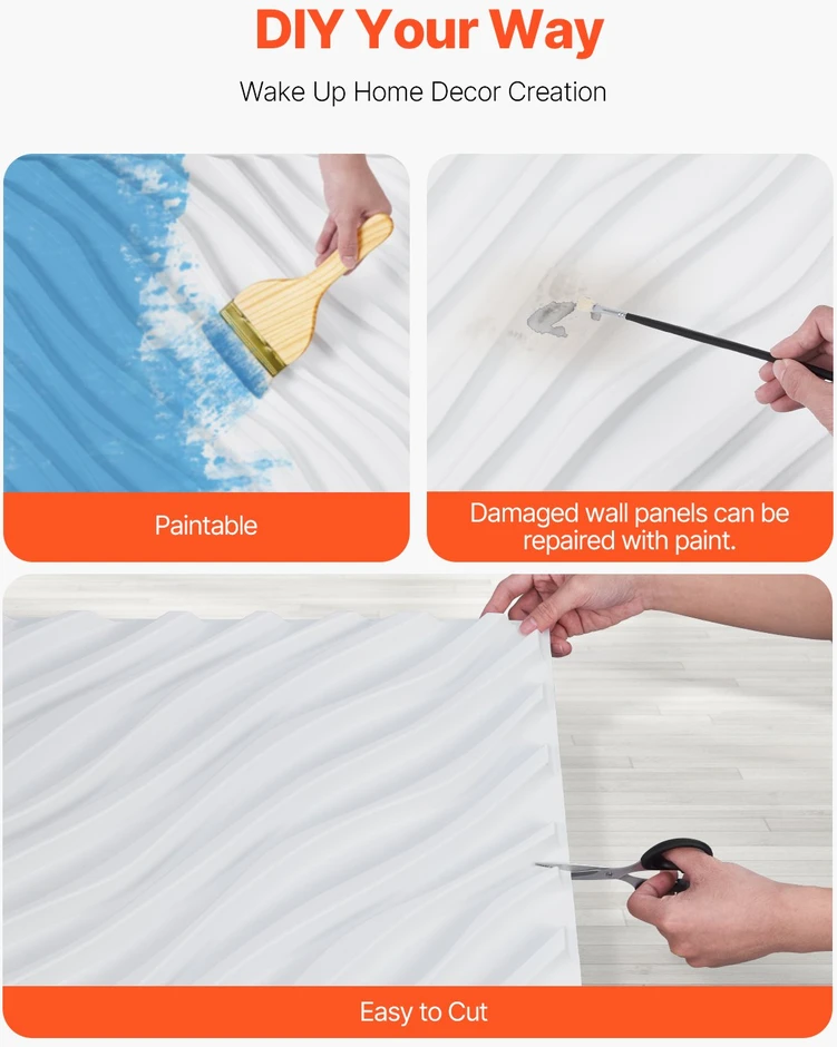 VEVOR 3D sienų plokštės 12 vnt. baltos PVC