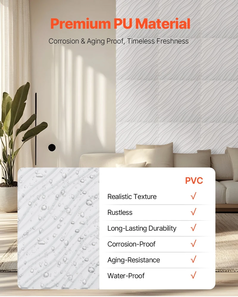 VEVOR 3D sienų plokštės 12 vnt. baltos PVC