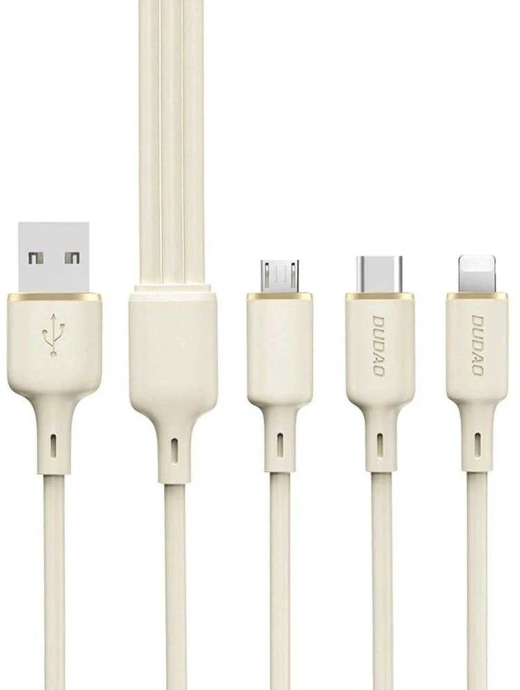 Dudao L7SE 3in1 USB-A – 2x USB-C / Lightning 66W kabelis 1.2m – beige