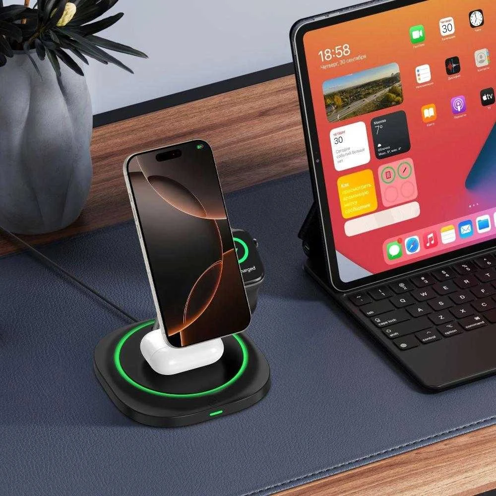 Tech-Protect QI15W-A46 3in1 magnetinis MagSafe indukcinis įkroviklis - Juodas