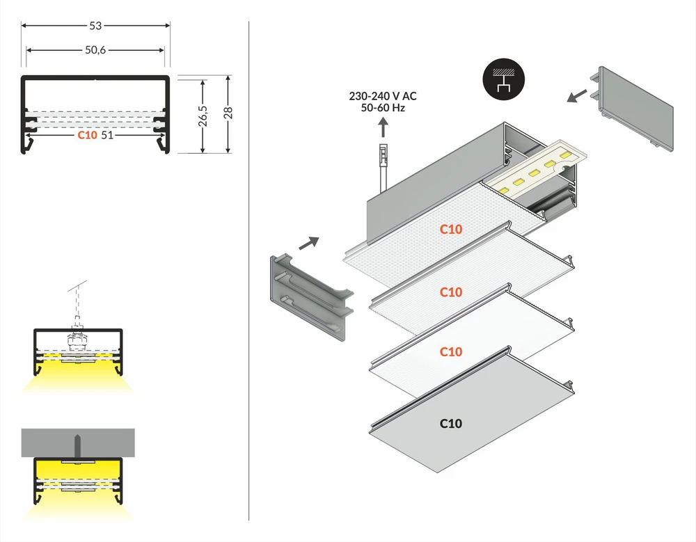 3m LED juostos profilio LOWI, anoduotas