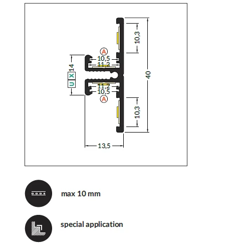3m LED juostos profilis BACK10 A/UX, juodai dažytas