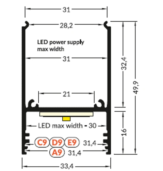 3m LED juostos profilis COMBO30-01, baltas