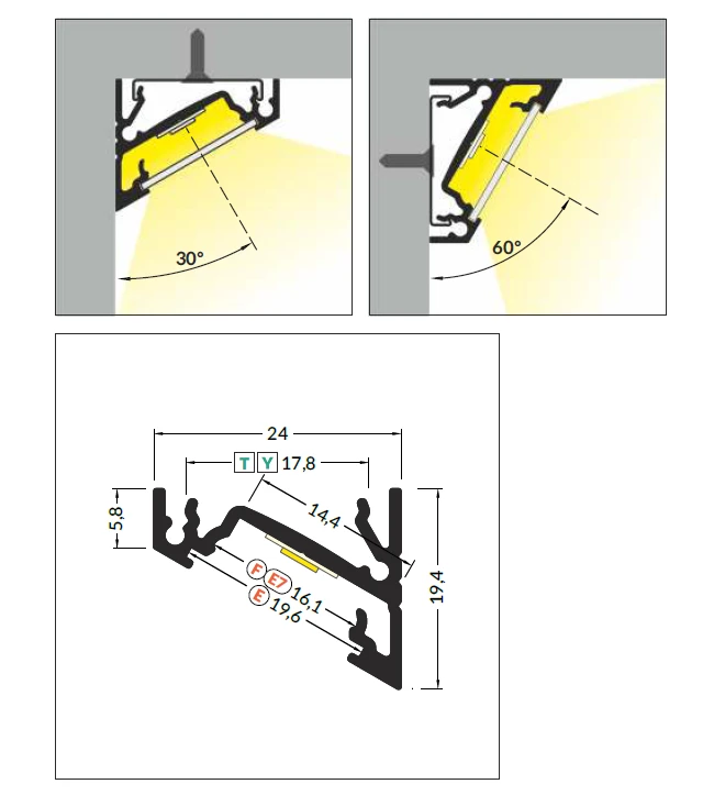 3m LED juostos profilis CORNER14 EF/TY, neanoduotas aliuminis