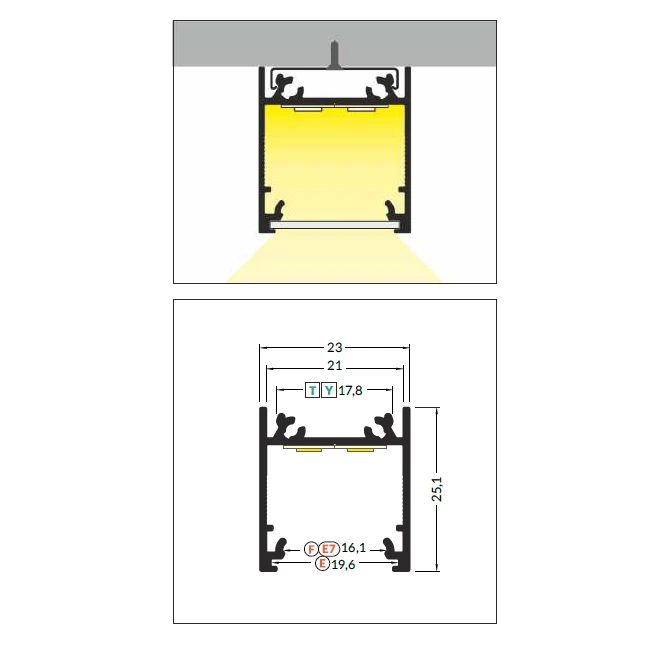 3m LED juostos profilis LINEA20 EF/TY, neanoduotas aliuminis
