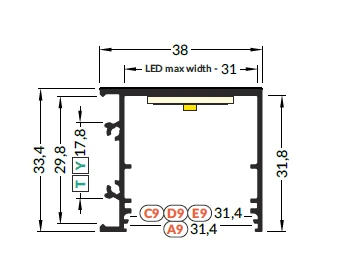 3m LED juostos profilis VARIO30-03 ACDE-9/TY, neanoduotas aliuminis