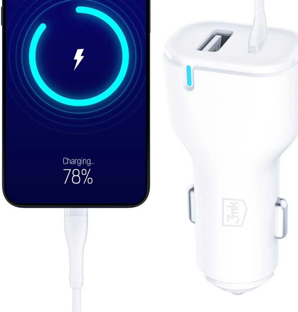3Mk apsaugos priedai - 3mk automobilinis įkroviklis 20W PD3.0 QC 3.0 USB 1A1C Baltas MM