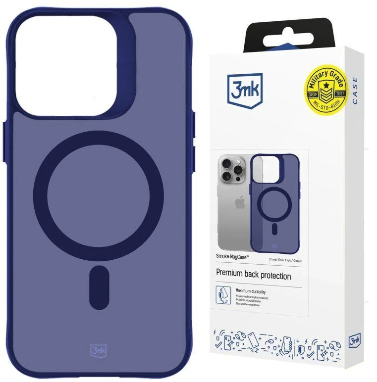 Dėklas 3Mk apsaugos 3mk dūminis „MagCase“, skirtas „iPhone 16 Pro“ – Mėlyna-permatomas