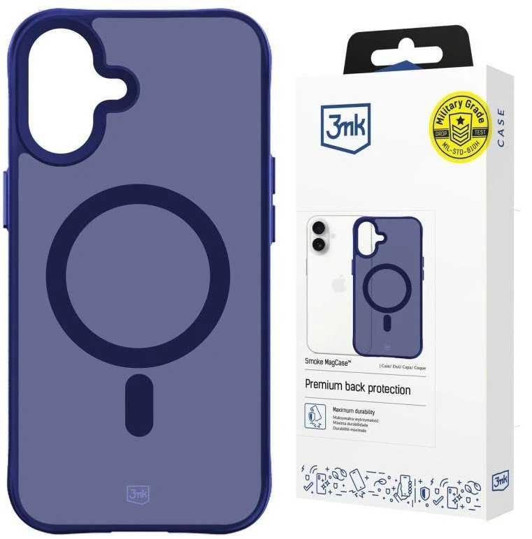 Dėklas 3Mk apsaugos 3mk dūmų spalvos „MagCase“, skirtas „iPhone 16“ – „Mėlyna-Translucent“