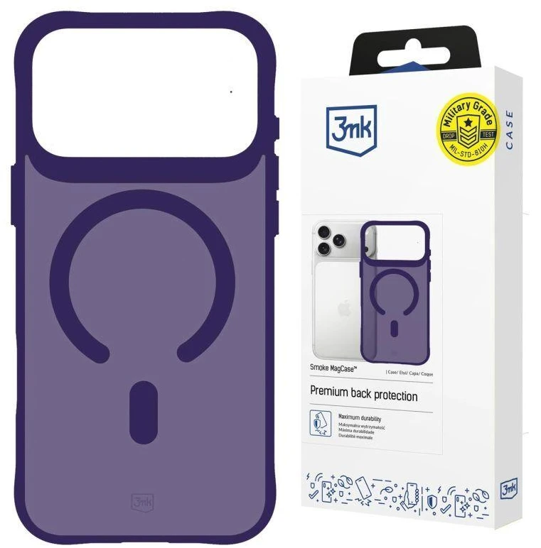 3Mk apsauginis 3mk dūminis „MagCase“ dėklas iPhone 17 Pro telefonui - violetinė-permatoma