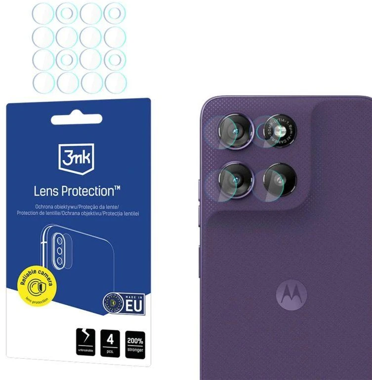 3Mk apsauga. 3mk hibridinis objektyvo apsaugos stiklas, skirtas „Motorola Moto G67“ / „Motorola Moto G77“ kameros objektyvui.