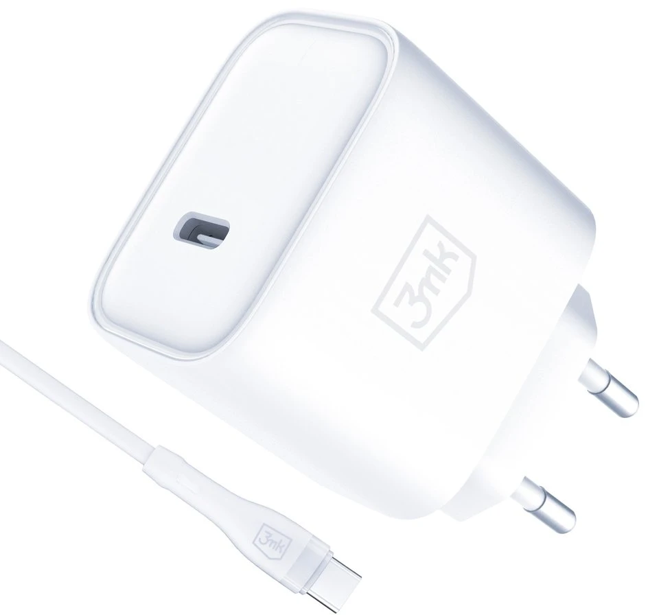 3Mk apsaugos priedai - 3mk Rayo įkroviklis 20W PD3.0 PPS USB 1C + laidas C-C 3A 60W Baltas