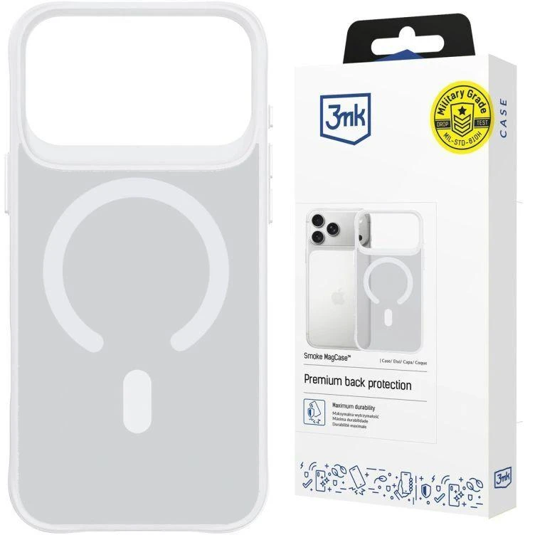 Dėklas 3Mk apsaugos 3mk dūminis „MagCase“, skirtas „iPhone 17 Pro“ – „Baltas-Translucent“