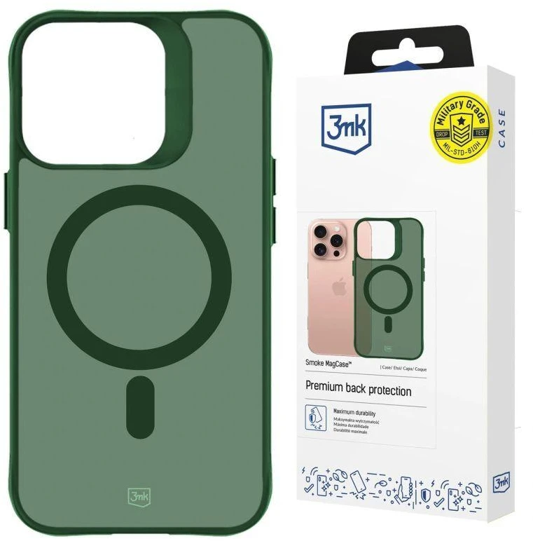 Dėklas 3Mk apsaugos 3mk dūminis „MagCase“, skirtas „iPhone 16 Pro Max“ - Žalias-permatomas