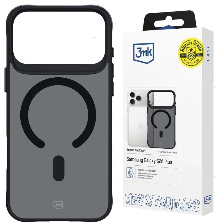 Dėklas 3Mk apsauga 3mk dūmų spalvos „MagCase“, skirtas „iPhone 17 Pro Max“ – juodas pusiau permatomas