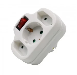 V-tac 3vietis lizdo adapteris, baltas, 2 jungtys 2,5A, viena 16A, su jungikliu