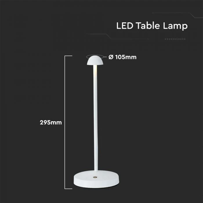 V-tac 3W LED įkraunamas stalinis šviestuvas, baltas, 3000/6000K, dimeriuojamas