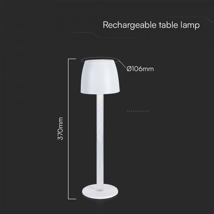 V-tac 3W LED įkraunamas stalo šviestuvas, baltas, 3000K, dimeriuojamas