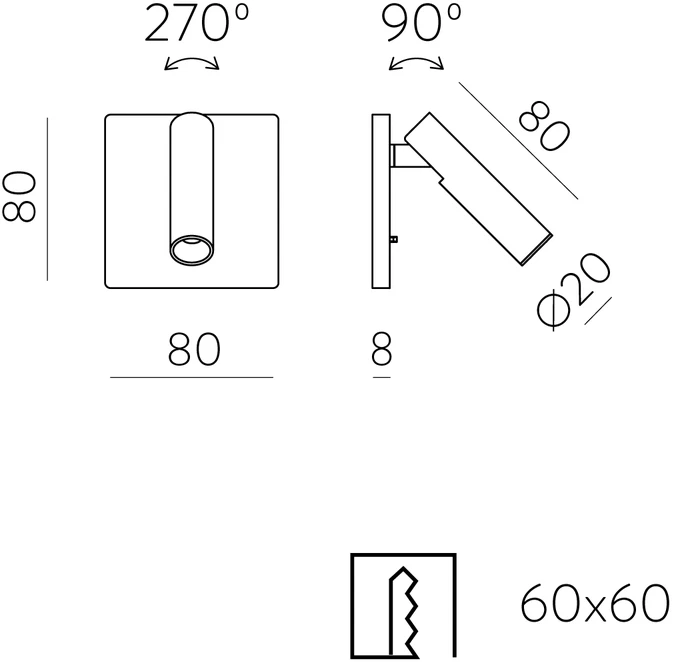 3W LED įleidžiamo montavimo sieninis šviestuvas ATRIA MINI SQUARE, bronzos sp., 3000K, E3925101BR