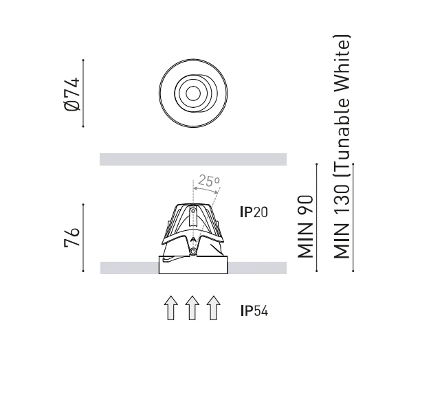 4 / 6,6W LED užglaistomas šviestuvas BUDDY TILT TRIMLESS SPOT, baltas, 3000K, 29°, IP54