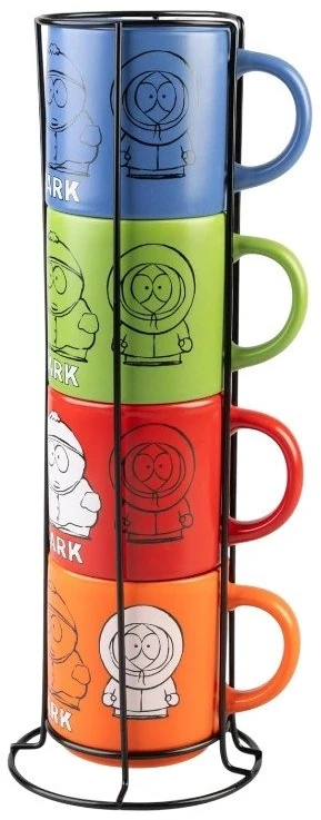 Other Brand Kitas prekės ženklas „South Park“ – 4 keraminių puodelių su stovu rinkinys, 300 ml