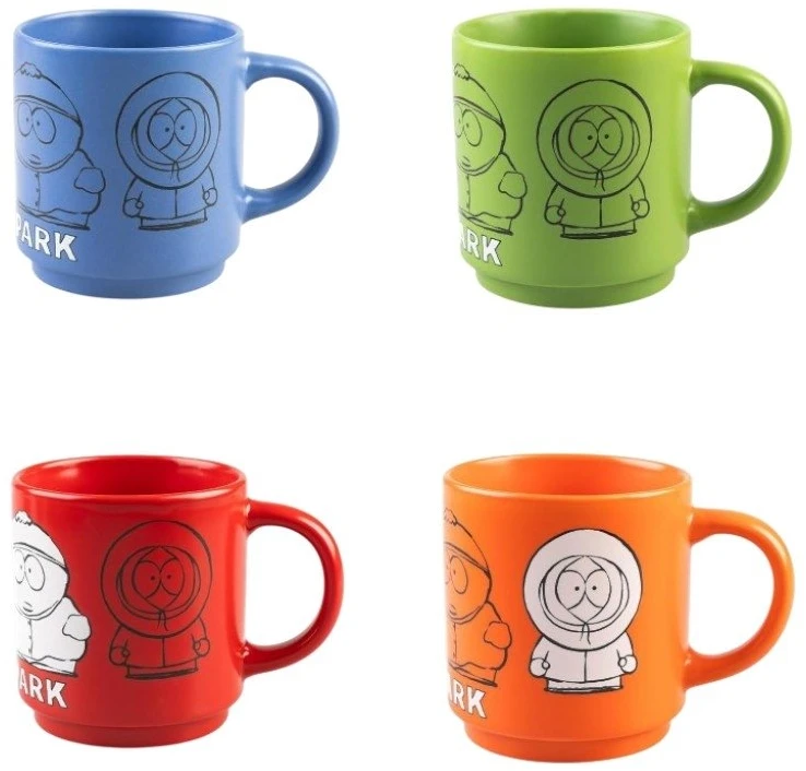 Other Brand Kitas prekės ženklas „South Park“ – 4 keraminių puodelių su stovu rinkinys, 300 ml